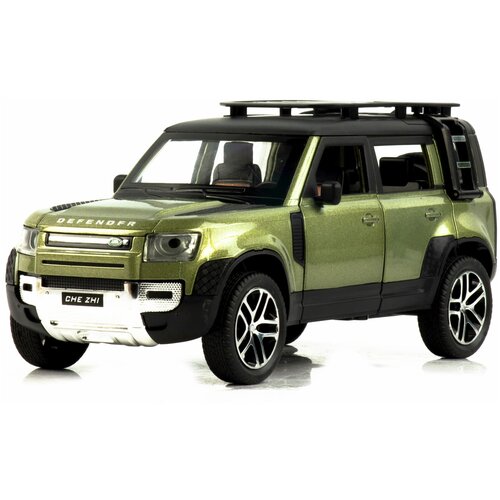Металлическая машинка Che Zhi 1:24 «Land Rover Defender Wilderness» CZ132A, 21 см, инерционная, свет, звук / Зеленый