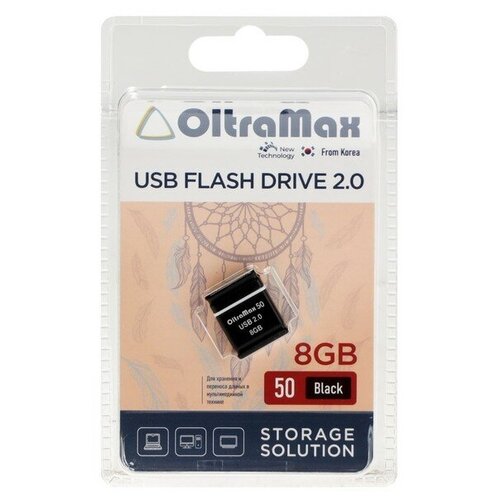 Флешка OltraMax 50, 8 Гб, USB2.0, чт до 15 Мб/с, зап до 8 Мб/с, чёрная флешка oltramax 30 64 гб usb2 0 чт до 15 мб с зап до 8 мб с чёрная