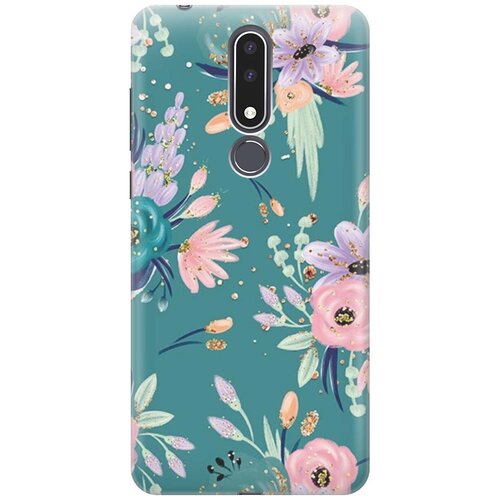 фото Re:paчехол - накладка artcolor для nokia 3.1 plus с принтом "цветы и золотые блестки"