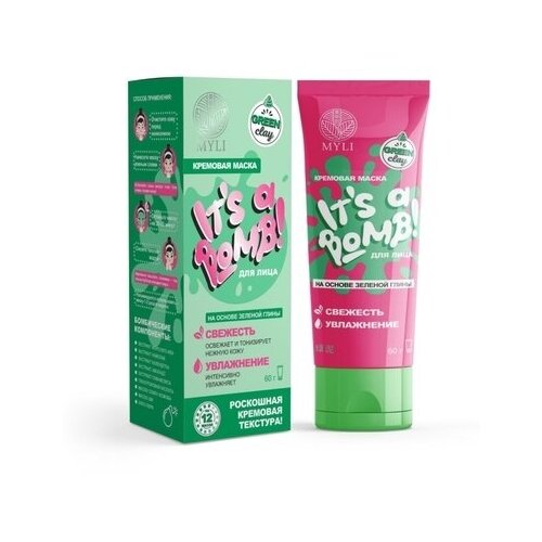 MYLI Кремовая маска для лица It’s a bomb! Увлажнение и Свежесть на основе зеленой глины, 60 г