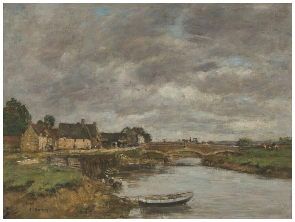 Репродукция на холсте Старый мост (1888-1895) (Trouville An old bridge upon La Touques) Буден Эжен 40см. x 30см.