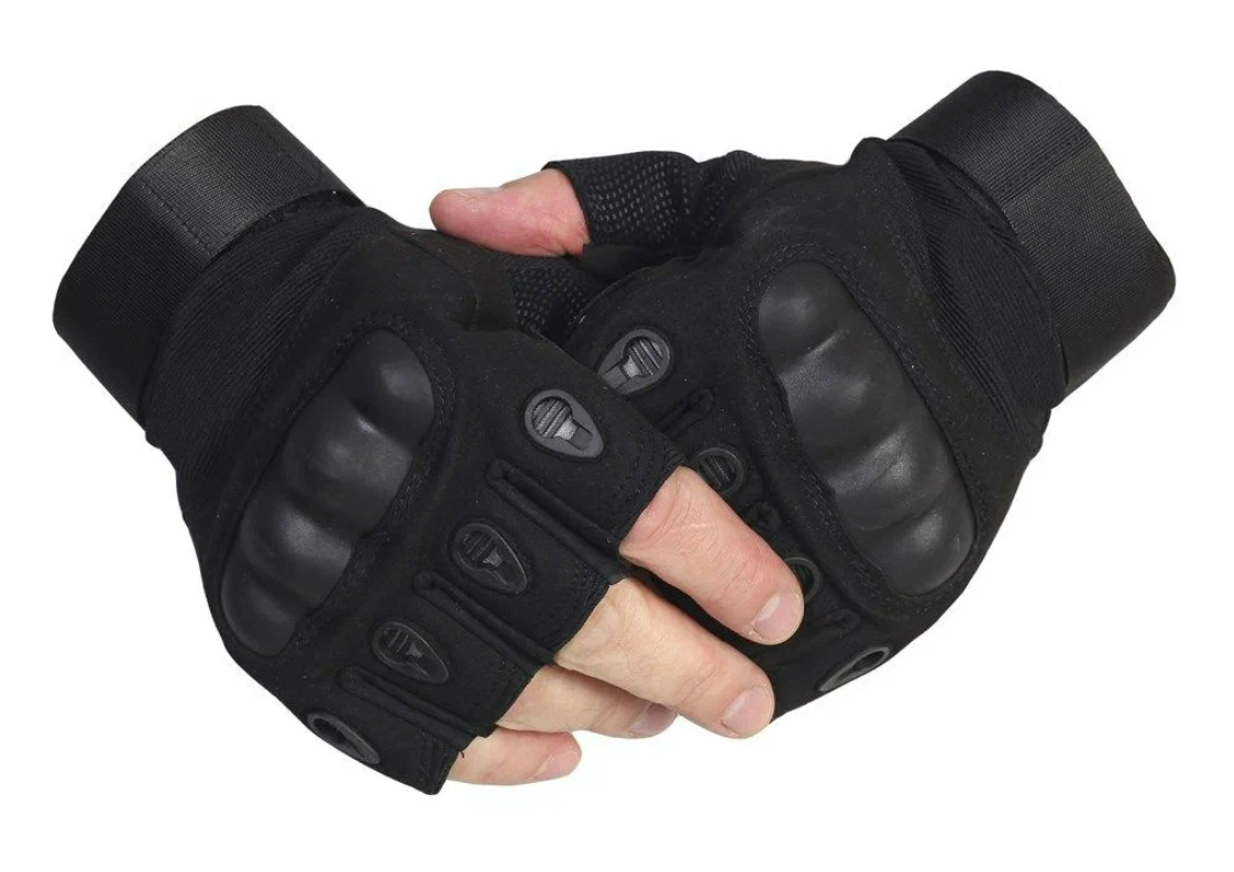 Перчатки тактические Т02 без пальцев с защитой костяшек для рыбалки, охоты и туризма, черный