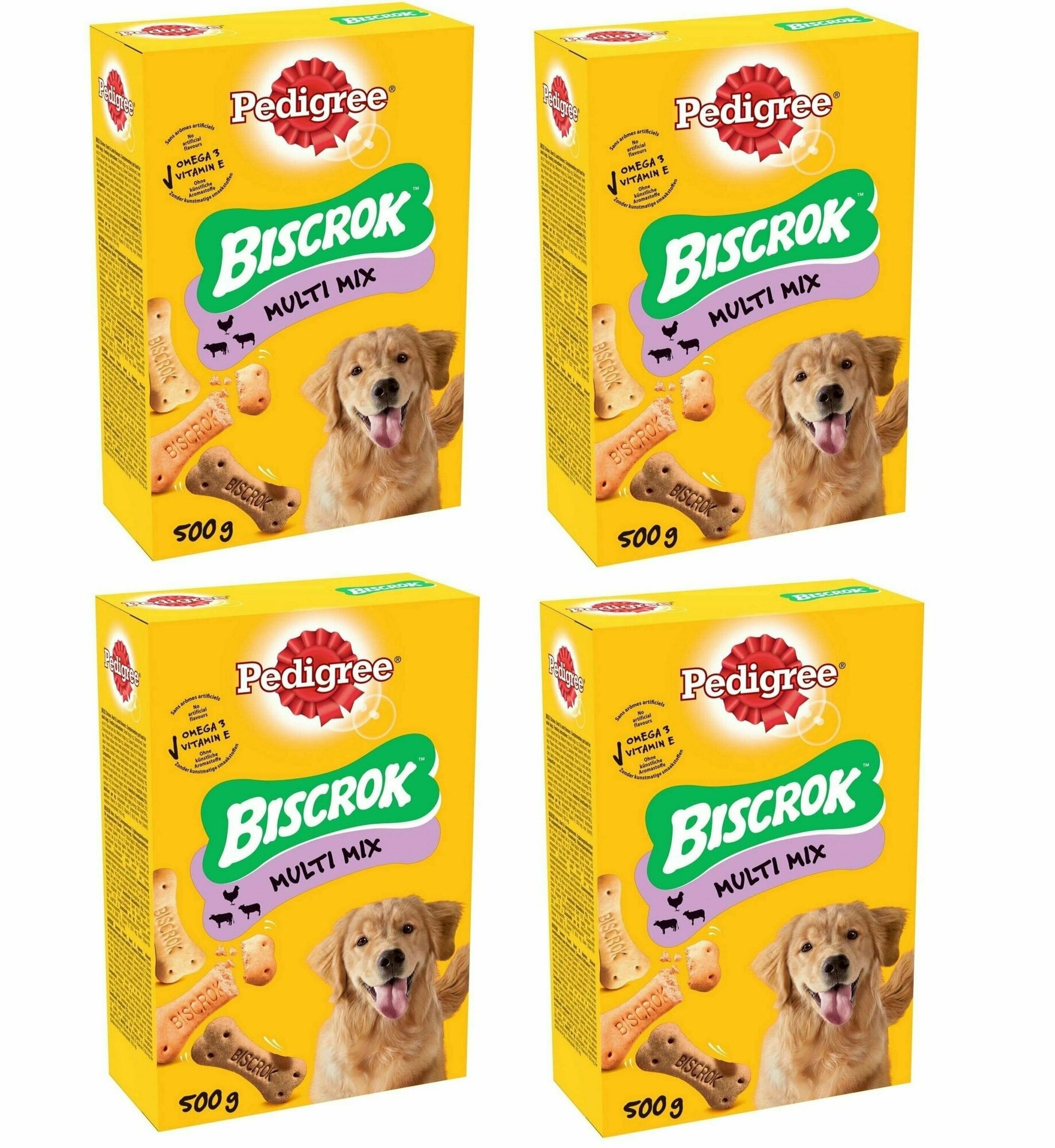 Лакомство для собак Pedigree Biscrok Multi Mix, Бисквитные косточки, 500гр. (4 упаковки)