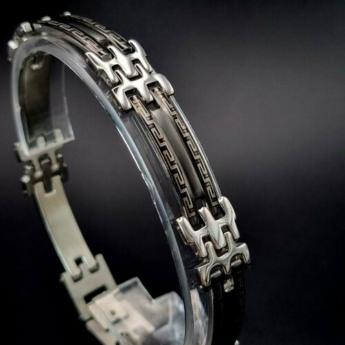 Жесткий браслет Широкий стальной браслет из звеньев, мужской, женский, 1 шт., размер 22 см, размер one size, диаметр 7.1 см, серый, серебристый