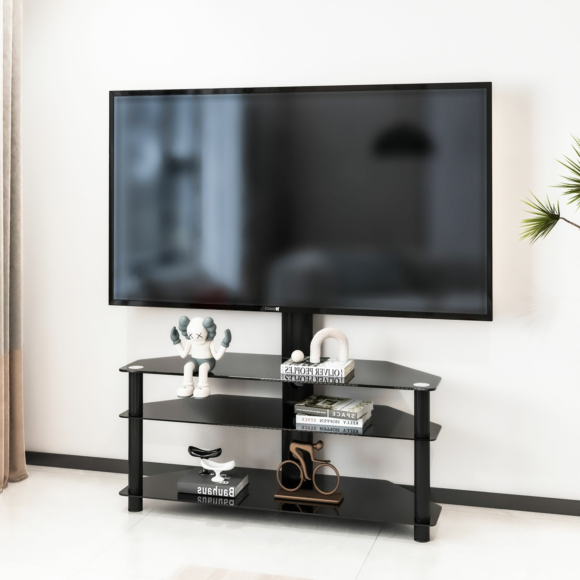 Стойка для телевизора с кронштейном 32"-75", TW1002, 3-слойное чёрный Закаленное стекло