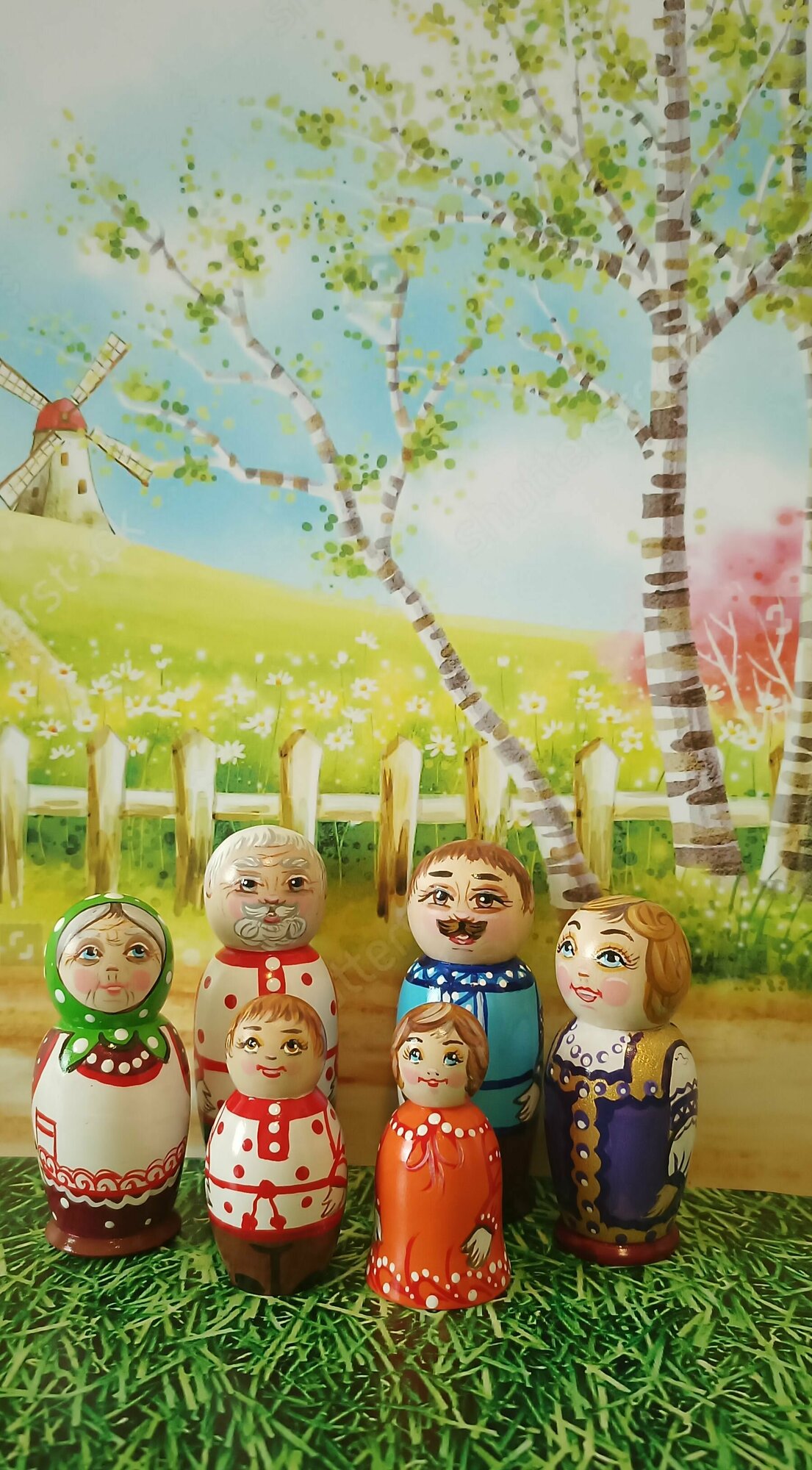 Набор деревянных кукол фигурок Русская семья