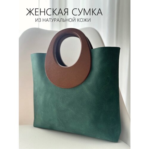 фото Сумка тоут che handmade, фактура тиснение, зеленый