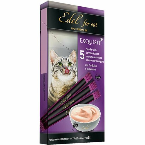 Лакомство для кошек Edel for cat - крем-суп сливочный йогурт с индейкой, 5 шт по 15 г в упаковке
