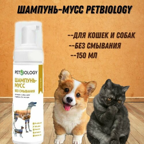 Шампунь-мусс без смывания PETBIOLOGY для кошек и собак, Испания, 150 мл