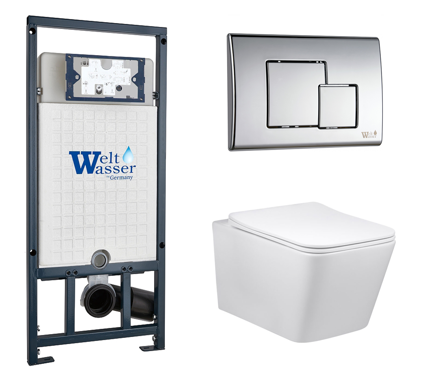 фото Комплект 3 в 1 инсталляция WeltWasser WW Marberg 507 + Подвесной унитаз Vincea Q-Line VT1-12 с кнопкой хром SE 10000005949 + VT1-12 + 10000005953