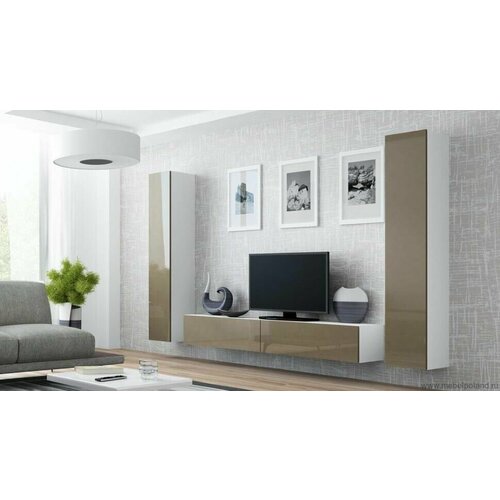 Стенка в гостиную Виго 4 220х200х42 белый капучино глянец 65458₽