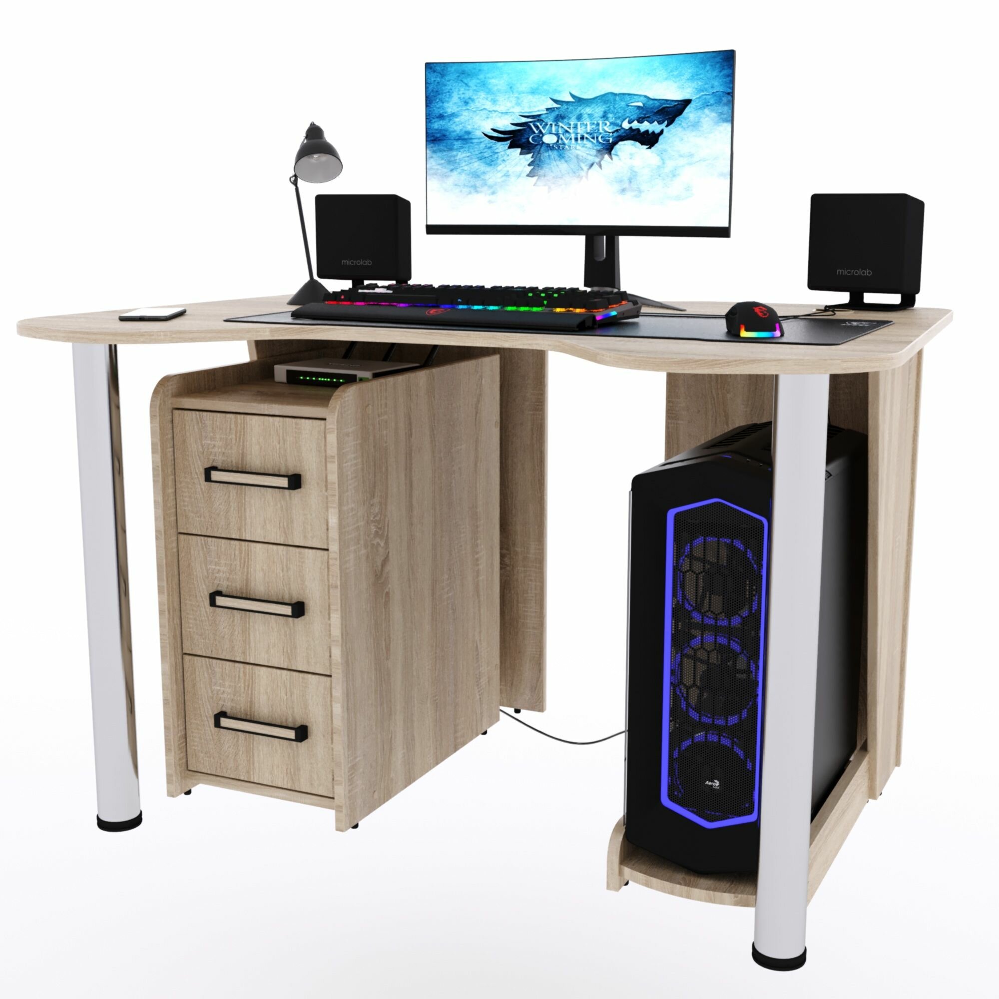 Игровой компьютерный стол "Старк" с тумбой, 120x90x75 см, дуб сонома