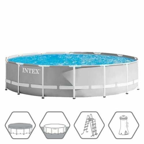 Каркасный бассейн круглый Intex 26726 Prism Frame Pool 457x122 см 16805 л (фильтр-насос, лестница, крышка, подстилка)