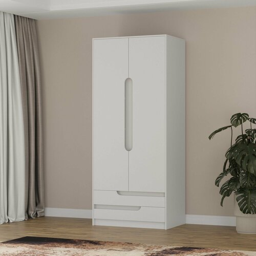 Шкаф для одежды, Двухдверный эдем, Ш.93,6 x В.220 x Г.51см, Цвет: Белый
