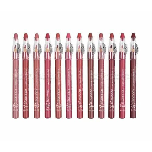 Набор матовых карандашей для губ Flormar 12 в 1 / 12 шт / водостойкие с точилкой нюдовы.