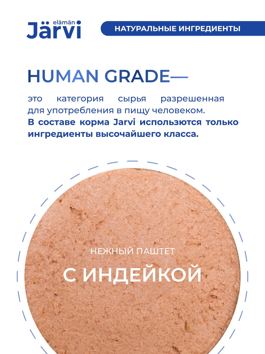 Влажный корм Jarvi мясной паштет mini для кошек с чувствительным пищеварением с индейкой 50 г х 12 шт. — фото 1