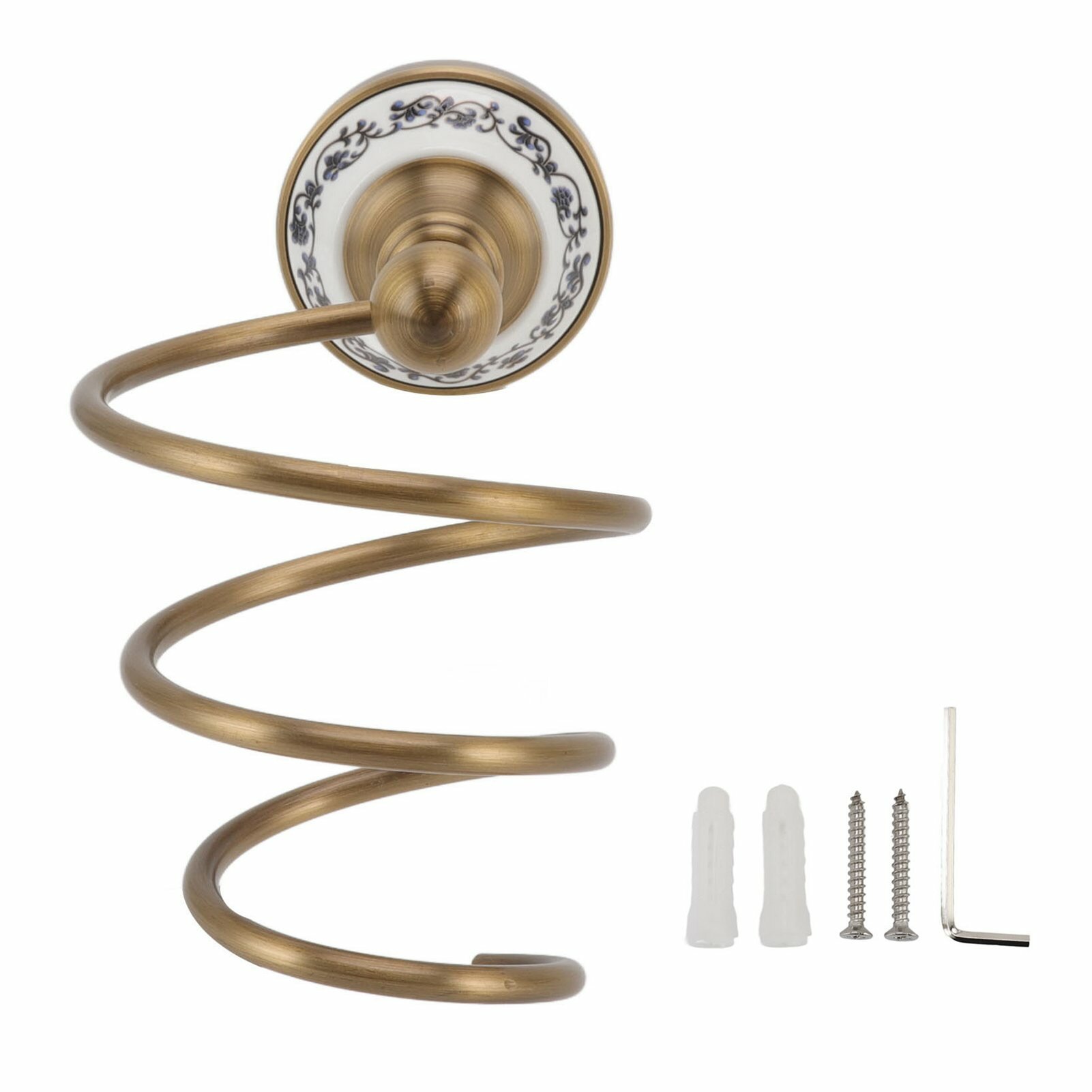 Держатель для фена из латуни в античном стиле с функцией хранения для ванных принадлежностей