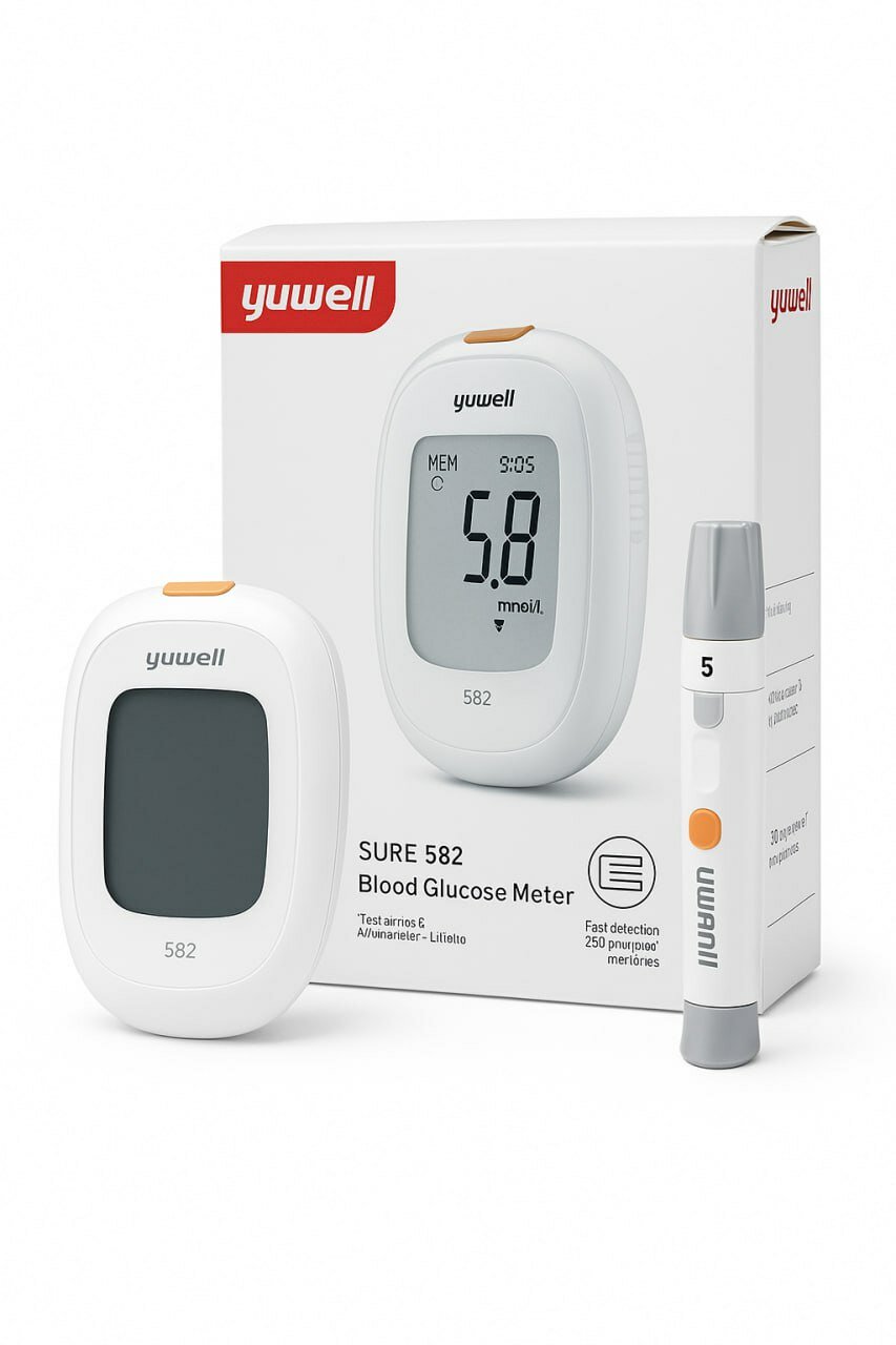 Глюкометр Yuwell, 582, комплект, по крови, тест-полоски и прокалывающее устройство