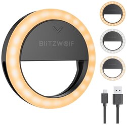 Светодиодный круговой светильник для палки-селфи BlitzWolf BW-SL0 Pro Clip-on Ring Fill Light 600mAh 1000 Lumens Black