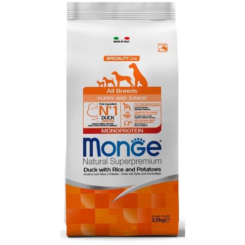 MONGE SPECIALITY MONOPROTEIN PUPPY & JUNIOR DUCK монобелковый для щенков всех пород с уткой, рисом и картофелем (2,5 кг)