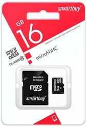 Карта памяти SmartBuy MicroSD 16Gb с адаптером (10 класс)