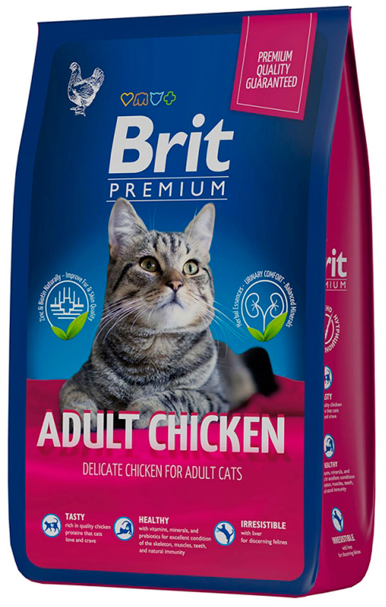 Сухой корм BRIT PREMIUM CAT ADULT CHICKEN для взрослых кошек с курицей (8 кг)