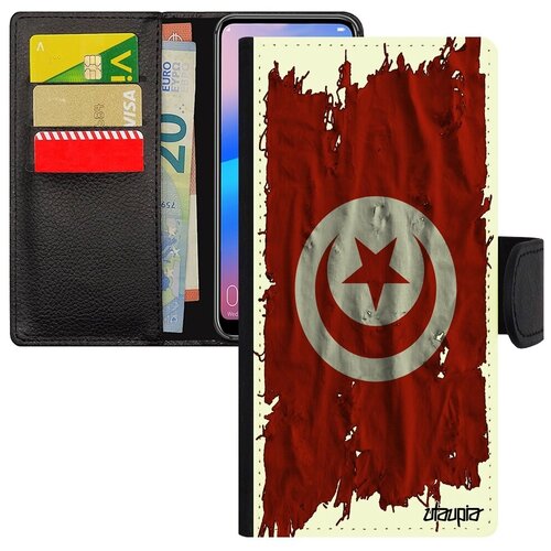 фото Защитный чехол книжка для смарфона // galaxy a10 // "флаг туниса на ткани" дизайн стиль, utaupia, белый