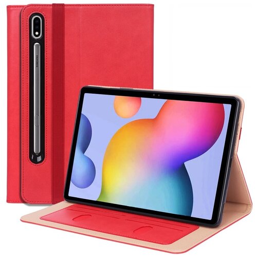 фото Чехол mypads для samsung galaxy tab s7 plus 12.4 sm-t970 / t975 (2020) с визитницей и держателем для руки красный натуральная кожа prestige бизнес класса