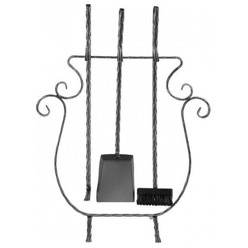 Элегантный каминный набор черного цвета с плетенными ручками для печей и каминов на подставке 10397₽