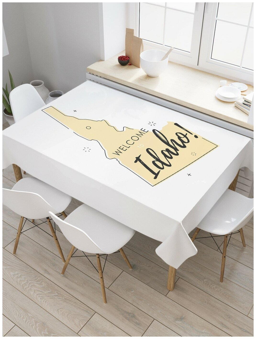 Скатерть прямоугольная JoyArty на кухонный стол "Контурная карта Айдахо" из оксфорда, 180x145 см