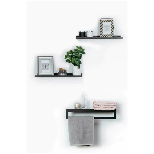 Totalita Полка для ванной комнаты, Комплект полок для ванной (полка прямая 2 шт + полка с кронштейном для полотенец 1 шт)