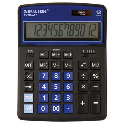 Калькулятор бухгалтерский BRAUBERG Extra-12, черно-синий, 3 шт.