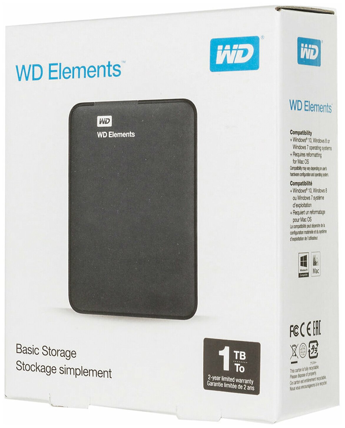 Внешний HDD WD 1TB Elements (WDBUZG0010BBK-WESN)