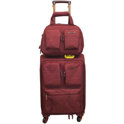 Чемодан с сумкой с креплением на ручку PIGEON S, бордовый (52х37х24 см)