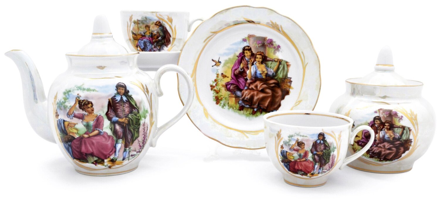 фото Чайный сервиз Дулёвский фарфор Гранатовый Перламутровый, 6 персон, 20 предм.