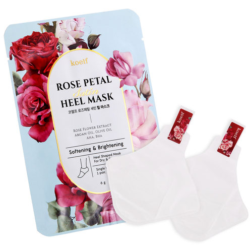 [KOELF] Маски-носочки для ног/ пятки/ роза Rose Petal Satin Heel Mask, 1 шт*6 гр