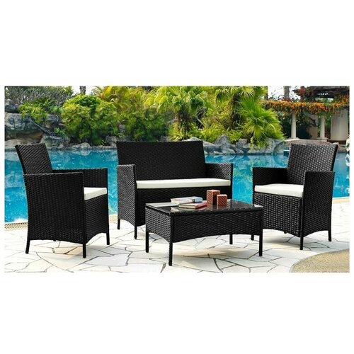 Комплект кофейный для отдыха из искусственного ротанга (стол, 2 кресла и диван)