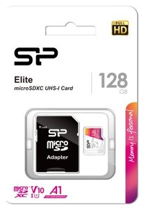 Карта памяти Silicon Power micro SDXC 128Gb Elite Class 10 UHS-I U1 A1 + ADP (100/10 Mb/s)