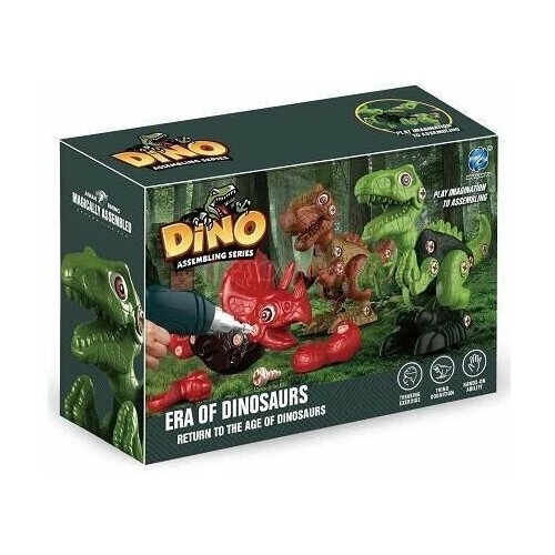 фото Детский конструктор динозавры era of dinosaurs с шуруповертом / dino / интерактивная игрушка / развивающая головоломка нет бренда