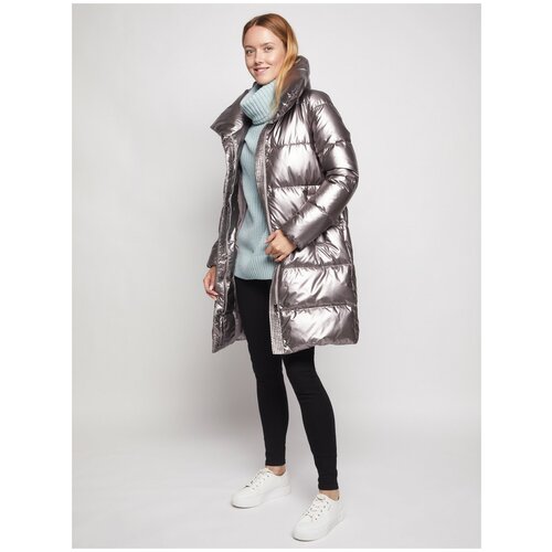 фото Тёплое стёганое пальто с высоким воротником, цвет серый, размер xs zolla
