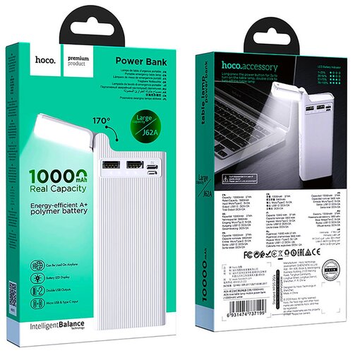 Power bank J62A 10000mah/Power bank Type C/Внешний портативный аккумулятор беспроводной/Повербанк/зарядка для телефона