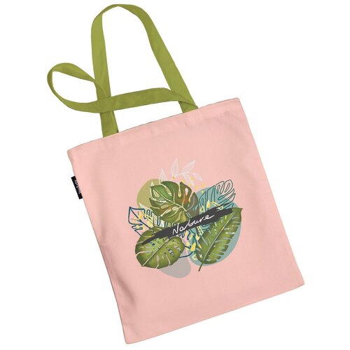 фото Сумка шоппер joyarty "тропическая флора", ткань под лен, 35x37x7 см