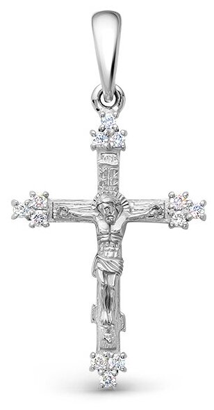 Крестик Vesna jewelry, белое золото, 585 проба, родирование, бриллиант