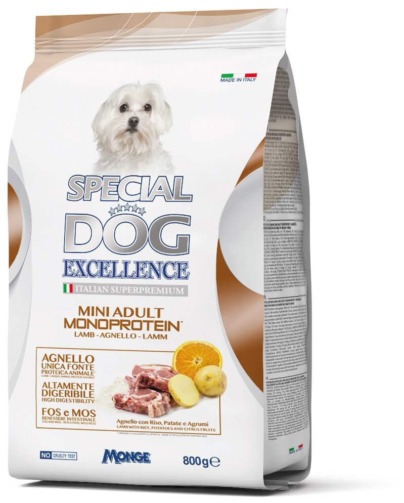 Корм для собак SPECIAL DOG EXCELLENCE Monoprotein для мелких пород, ягненок, рис, картофель сух.800г