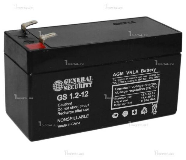 Аккумулятор General Security GS 1.2-12 (12В, 1.2Ач / 12V, 1.2Ah)