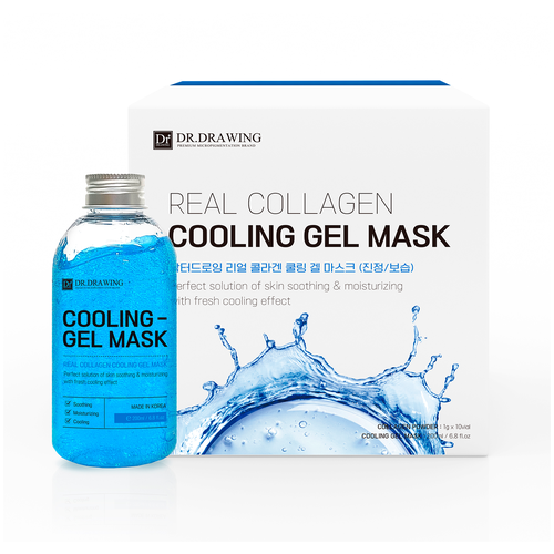 Купить Dr. Drawing Cooling Gel Mask Гелевая маска для лица с коллагеном / пост уход после процедуры с дермапен и мезороллер (ом), DDS35, гель 200 мл и порошок 1 г х 10 шт