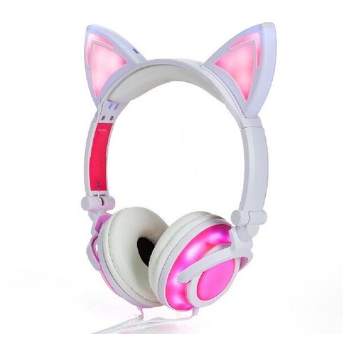 Светящиеся наушники Кошачьи ушки бело-розовые 170900₽