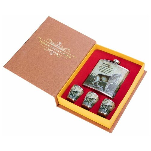 Фляжка и набор стопок Волк 210 мл А01