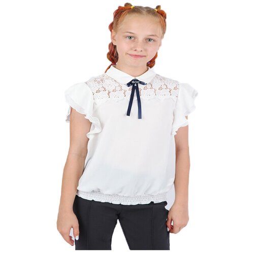 Школьная блуза Deloras, размер 122, бежевый, белый брюки deloras размер 116 серый