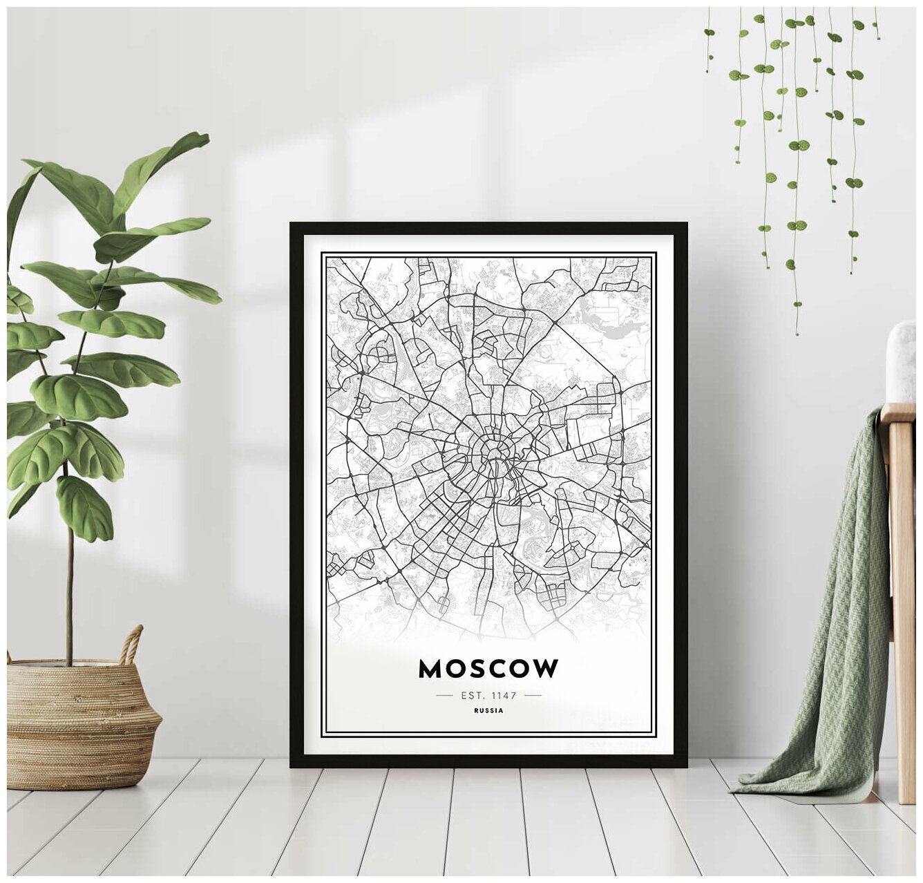 Постер В рамке "Москва. Карта города" 40 на 50 (черная рама) / Картина для интерьера / Плакат / Постер на стену / Интерьерные картины